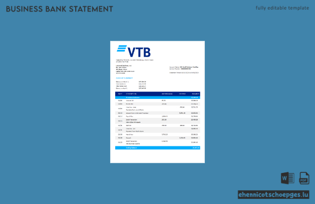 VTB Bank Firmenkontoauszug (Word- und PDF-Beispiel)